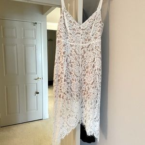 Lulus “One Wish” white lace midi dress